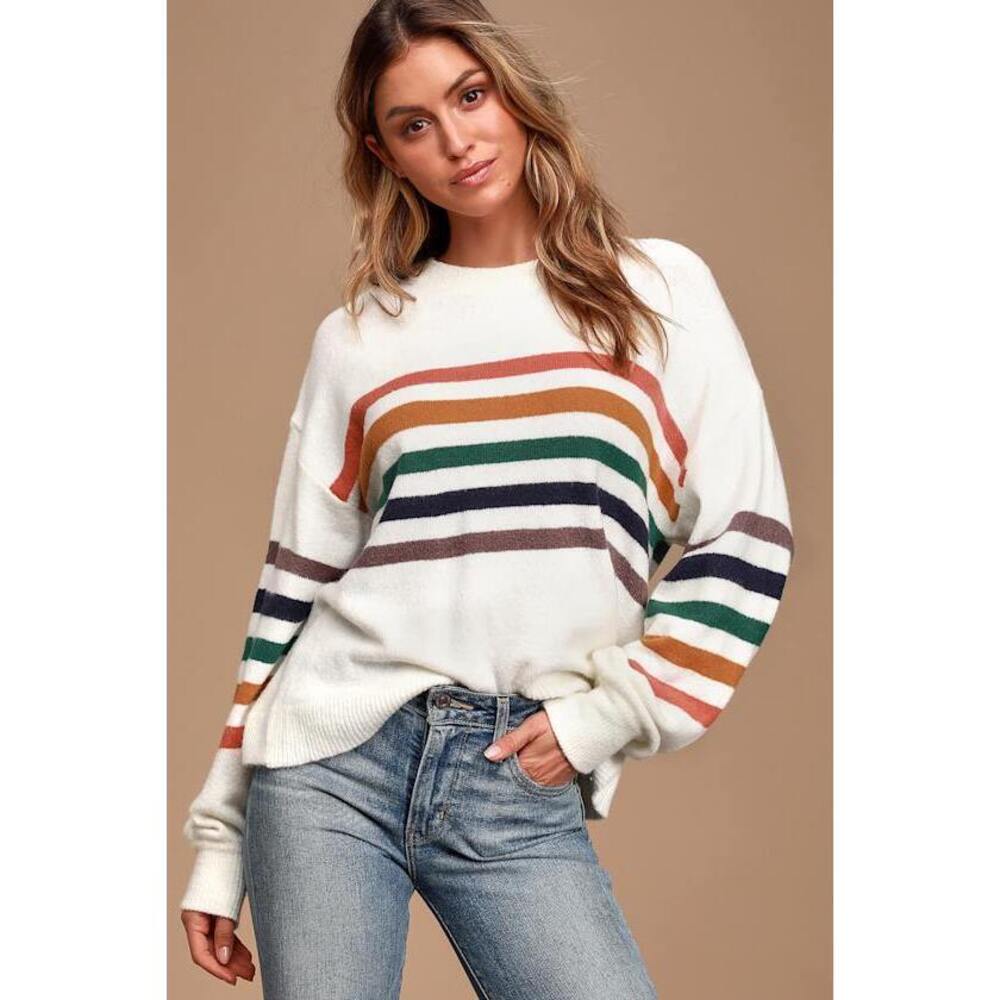 Lulus Heart To Heart Ivory Multi Striped Sweater